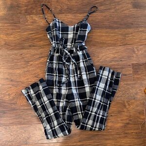 American Eagle Outfitters Black and White Plaid Jumpsuit